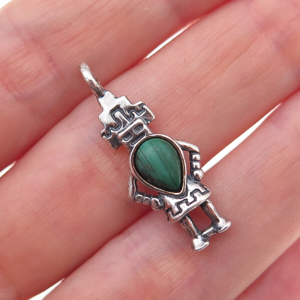 Carolyn Pollack Old Pawn Sterling Silver Vintage Malachite Hemis Kachina Pendant